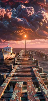 Dramatic Sunset at a Wooden Pier Live Wallpaper