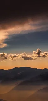 Sunset over mountains with vibrant sky and clouds, perfect as mobile wallpaper.