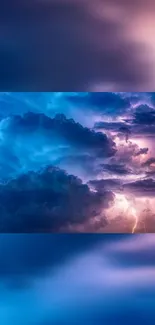 Dramatic blue thunderstorm with lightning amidst clouds.