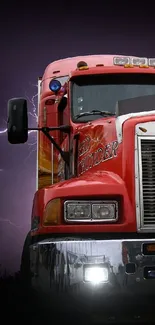 A dramatic truck with lightning in a stormy sky, perfect for mobile wallpaper.