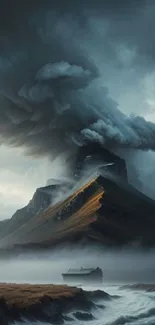 Dramatic mountain with clouds and mist.