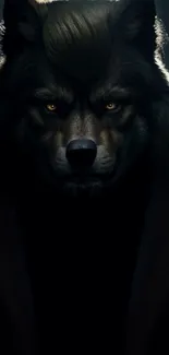 Mobile wallpaper featuring a dramatic wolf portrait with dark tones.