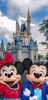 Colorful castle and characters against a blue sky.