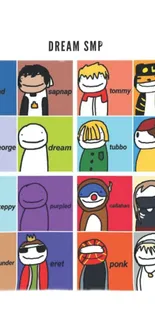 Colorful Dream SMP character grid wallpaper.