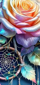 Colorful dreamcatcher and rose mobile wallpaper.