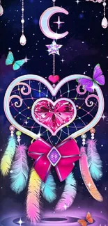 Dreamcatcher with butterflies and heart design in vibrant colors.