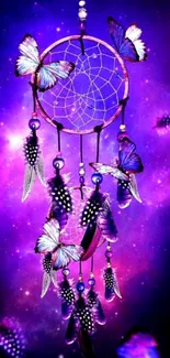 Purple galaxy dreamcatcher with butterflies.