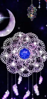 Cosmic dreamcatcher with night sky and stars mobile wallpaper.