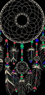 Colorful dreamcatcher design on black background wallpaper.