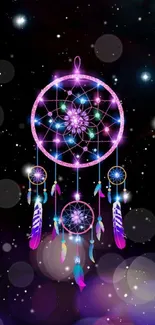 Purple dreamcatcher with galaxy background.