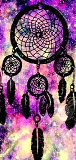 Dreamcatcher with a galaxy background and vibrant cosmic colors.