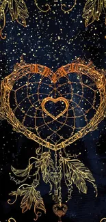 Heart-shaped dreamcatcher design on navy background.