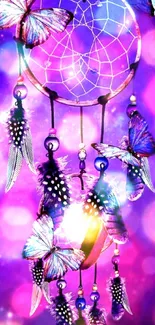 Dreamcatcher with butterflies on a vibrant purple background.