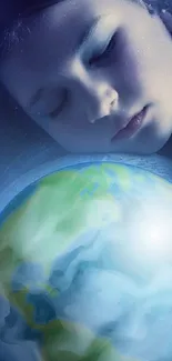 Child dreaming with a glowing Earth globe.