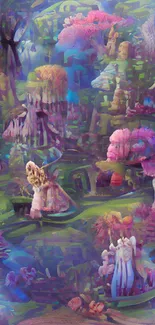 Fantasy forest wallpaper with colorful mushrooms and mystical elements.