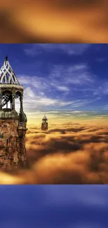 Dreamlike tower amid vivid skies and clouds.