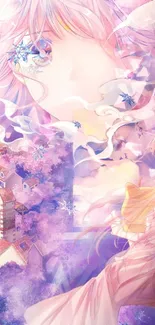 Dreamy anime fantasy mobile wallpaper with pastel colors and ethereal elements.