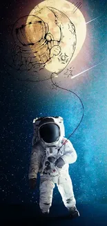 Astronaut in space with moon doodle, dreamy cosmic mobile wallpaper.