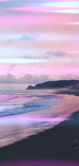 Dreamy pink and purple beach sunset wallpaper with ocean view.