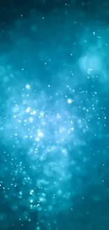 Dreamy blue bokeh wallpaper with light particles and cosmic feel.