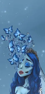 Fantasy artwork of a blue butterfly with ethereal design.