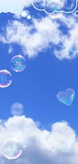 Mobile wallpaper of blue sky with clouds and bubbles