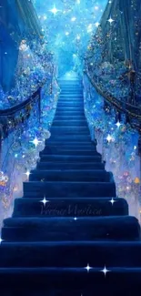 Dreamy blue staircase with mystical lights.