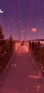 Dreamy night bridge with stars and a crescent moon.