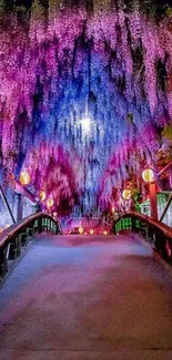 Colorful bridge and floral nightscape wallpaper.