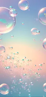 Mobile wallpaper with pastel bubbles and a dreamy gradient background.