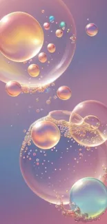 Mobile wallpaper with pastel bubbles floating on a lavender background.