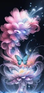 Enchanting butterfly and flower fantasy art in vibrant pink hues.