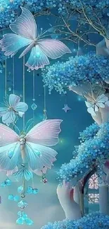 Dreamy butterfly fantasy art with soft pastels and mystical forest theme.