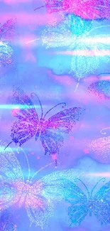 Dreamy purple and blue butterfly fantasy mobile wallpaper with sparkling accents.