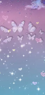 Dreamy pastel butterfly and stars wallpaper.