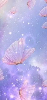 Pastel butterfly sky wallpaper with celestial design and lavender hues.