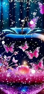 Fantasy snow globe with butterflies and blossoms wallpaper.