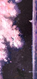 Dreamy cherry blossom against a starry sky, perfect for mobile wallpaper.