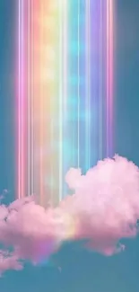 Dreamy cloud with rainbow lights in a sky blue background.