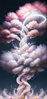 Dreamy explosion of pink and purple clouds in a mobile wallpaper design.