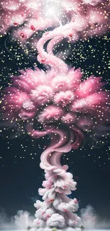 Artistic explosion of pink clouds on dark mobile wallpaper.