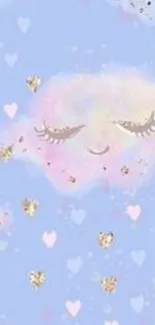 Dreamy cloud wallpaper with soft pastels and whimsical heart shapes.