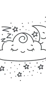 Cute sleeping cloud with stars and a moon on a white background.