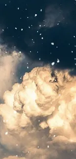 Dreamy clouds in a night sky with falling snowflakes mobile wallpaper.