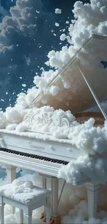 Cloud-surrounded grand piano in artistic style.
