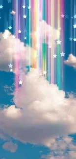 Mobile wallpaper with dreamy clouds and vibrant rainbow streaks.