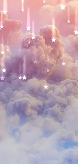 Dreamy wallpaper with pastel clouds and stars.