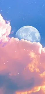 Serene moonlit sky with pastel clouds wallpaper.