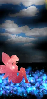 Fairy with glowing sky and clouds wallpaper.