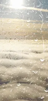 Cloudy sky with raindrops and sunlit horizon.